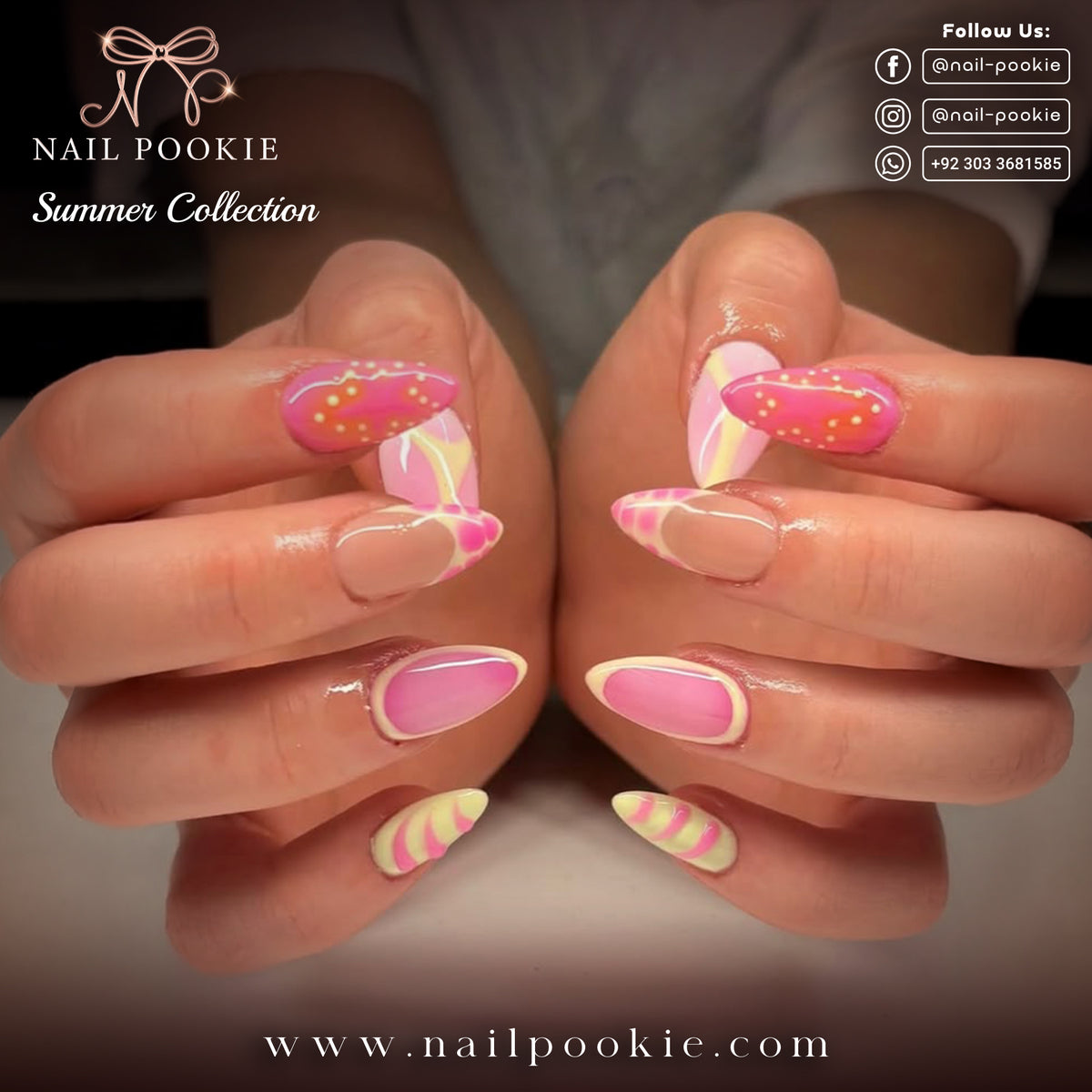 Pink Yellow Abstract Summer Nails | Nail Pookie