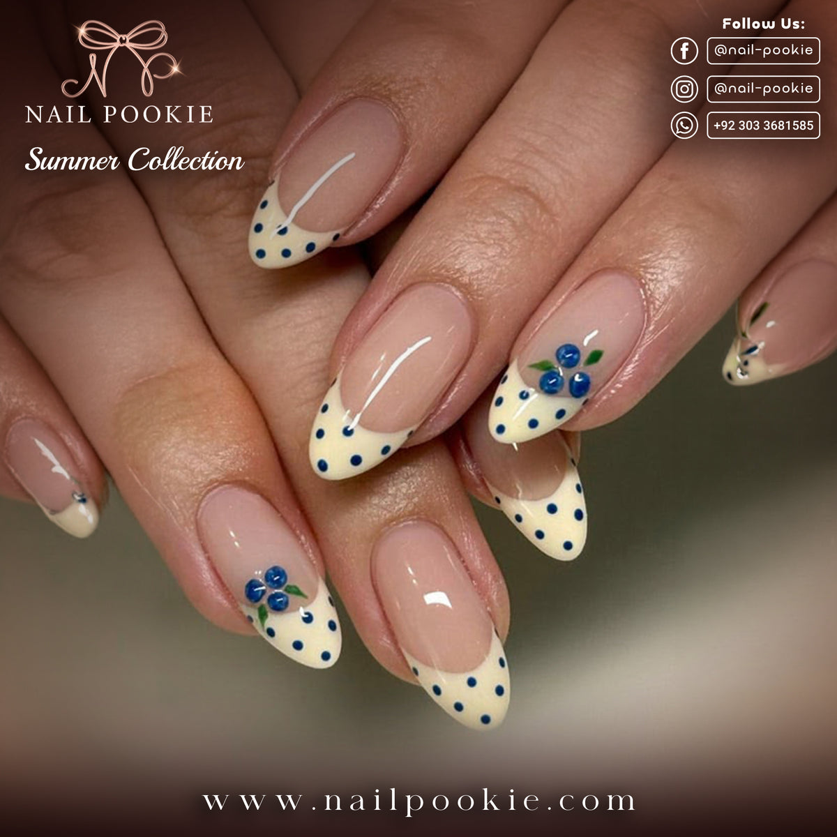 Blueberry Polka Dot French Tip Nails | Nail Pookie