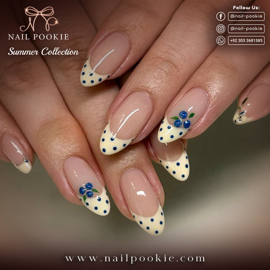 Blueberry Polka Dot French Tip Nails | Nail Pookie