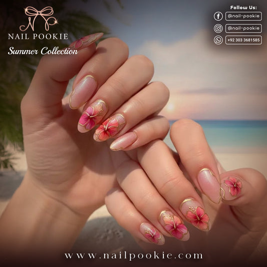 Tropical Hibiscus Shimmer Nails | Nail Pookie