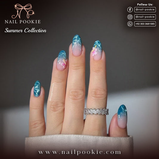 Ocean Blue Hibiscus Ombre Nails | Nail Pookie
