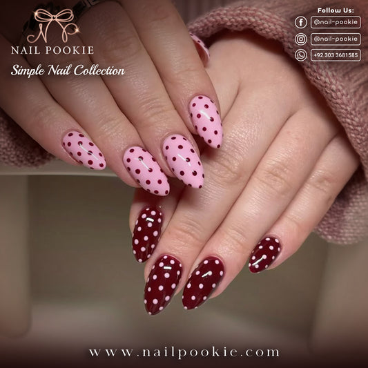 Wine Pink Polka Dot Almond Nails | Nail Pookie
