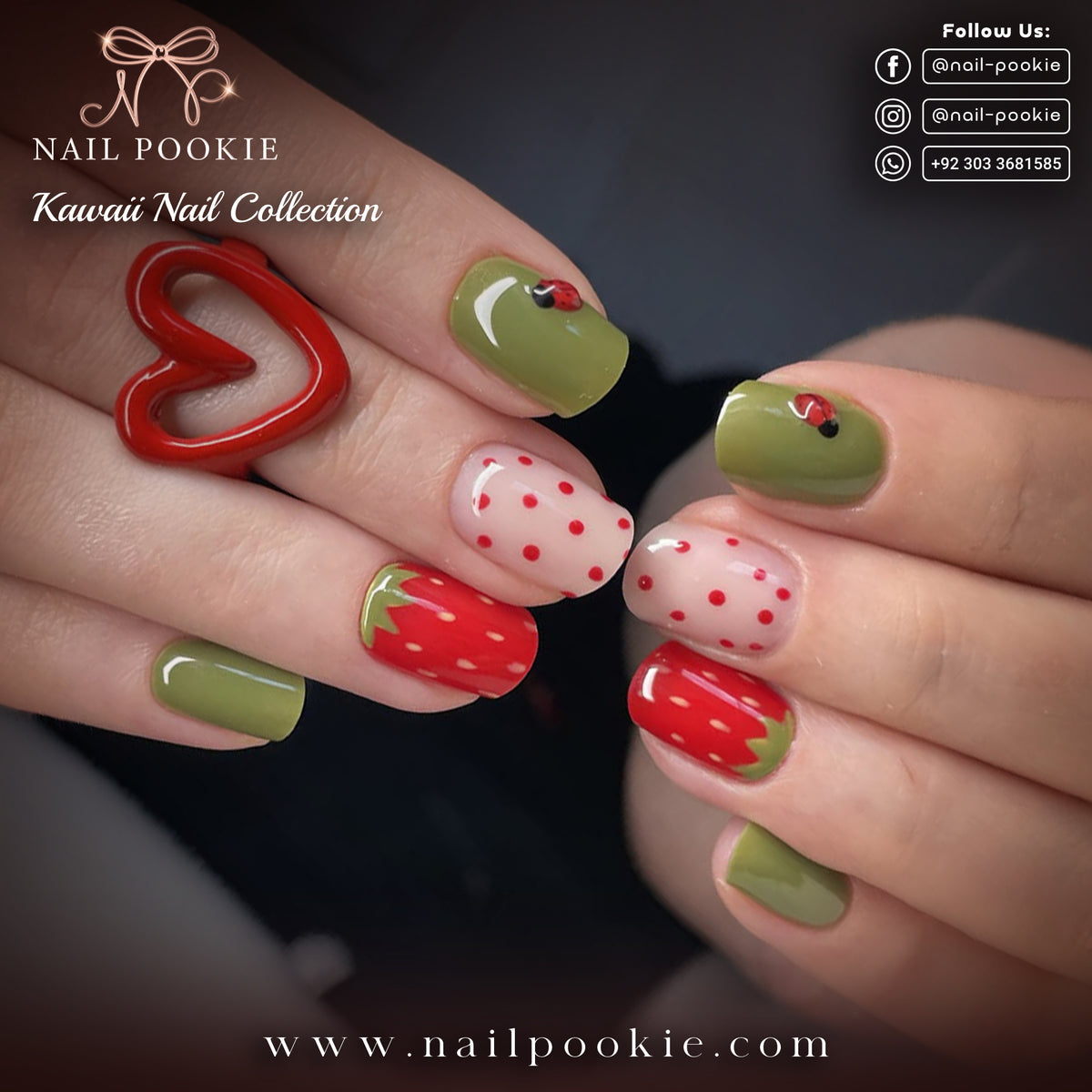 Strawberry Ladybug Kawaii Nails | Nail Pookie