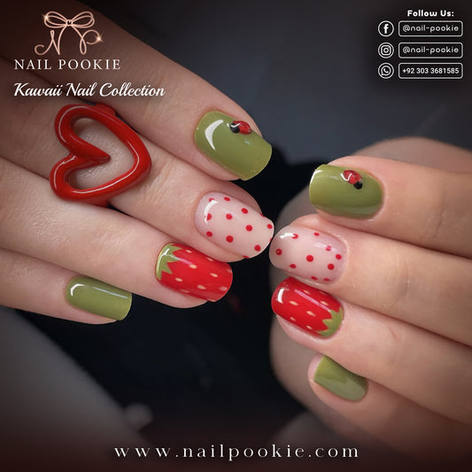 Strawberry Ladybug Kawaii Nails | Nail Pookie